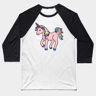 Pink Unicorn with Colorful Mane and Tail and Glitter (textured) Horn and Feet Baseball T-Shirt